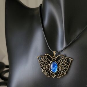 Vintage-Inspired Blue Butterfly Pendant Necklace